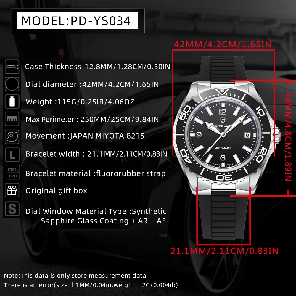 Pagani Design Men's Mechanical Automatic Watch Luxury Sapphire Stainless Steel 100m Waterproof Ceramic Bezel Business Watch