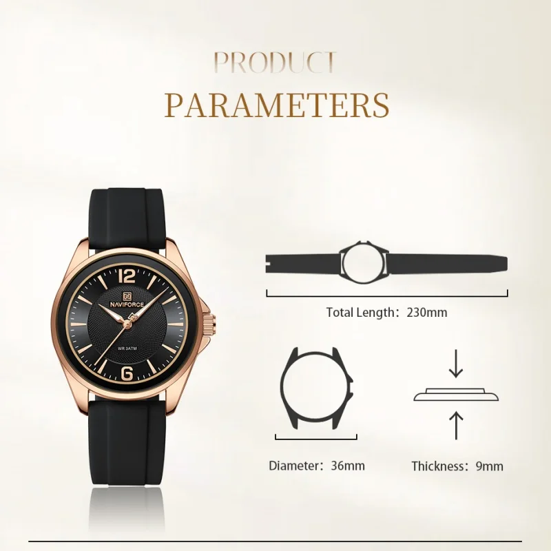 NAVIFORCE Fashion Simple Ladies' Watches Casual Ladies' Watch Woman Quartz Watch Silicone Strap Luminous Pointer 3ATM Waterproof