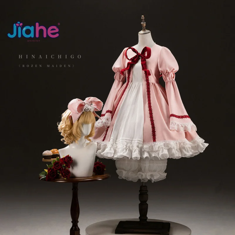 Disfraz de Rozen Maiden Hinaichigo Kleine Beere, nuevo vestido rosa de Lolita para niña, conjunto de accesorios con pantalones de calabaza, uniforme de Halloween