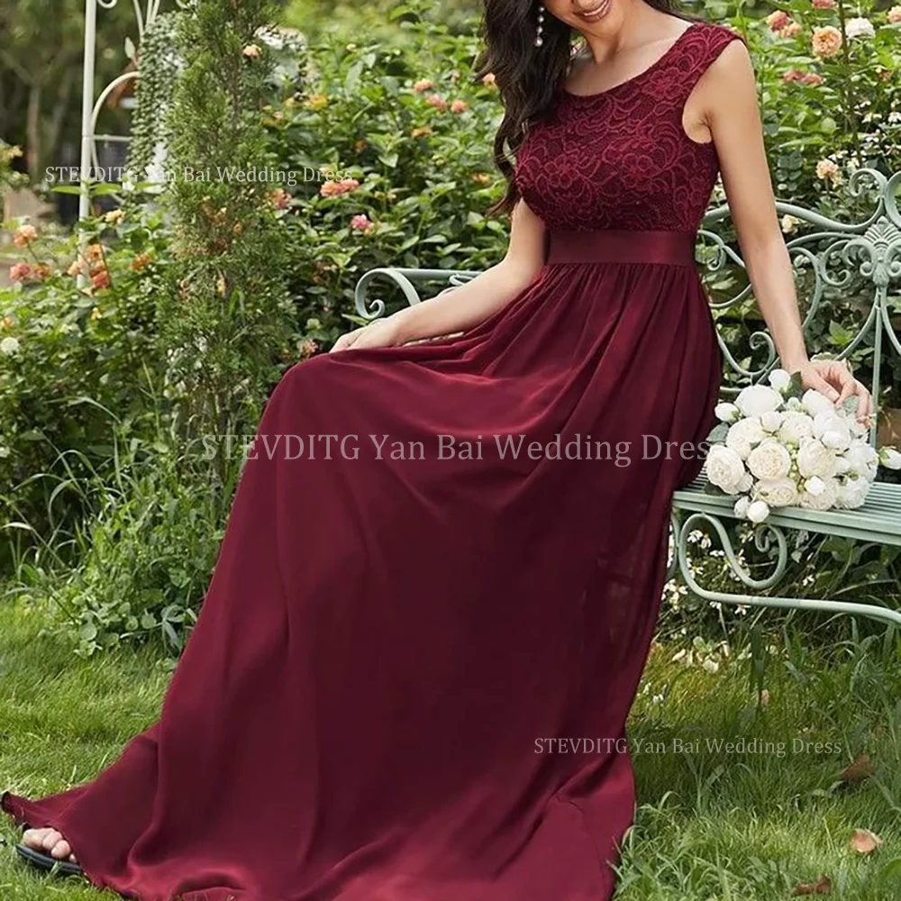 Nieuwe Stijl O-hals Kant Galajurken Voor Vrouwen Mode Mouwloze Vloerlengte A-lijn Jurk Formele Partij Speciale Gelegenheid Jurken