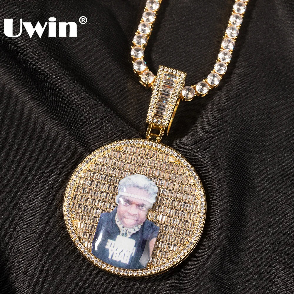 

UWIN индивидуальное эмалированное ожерелье с подвеской в виде персонажа для мужчин и женщин Iced Baguettecz, круглый диск, ювелирные изделия в стиле хип-хоп для Rappers
