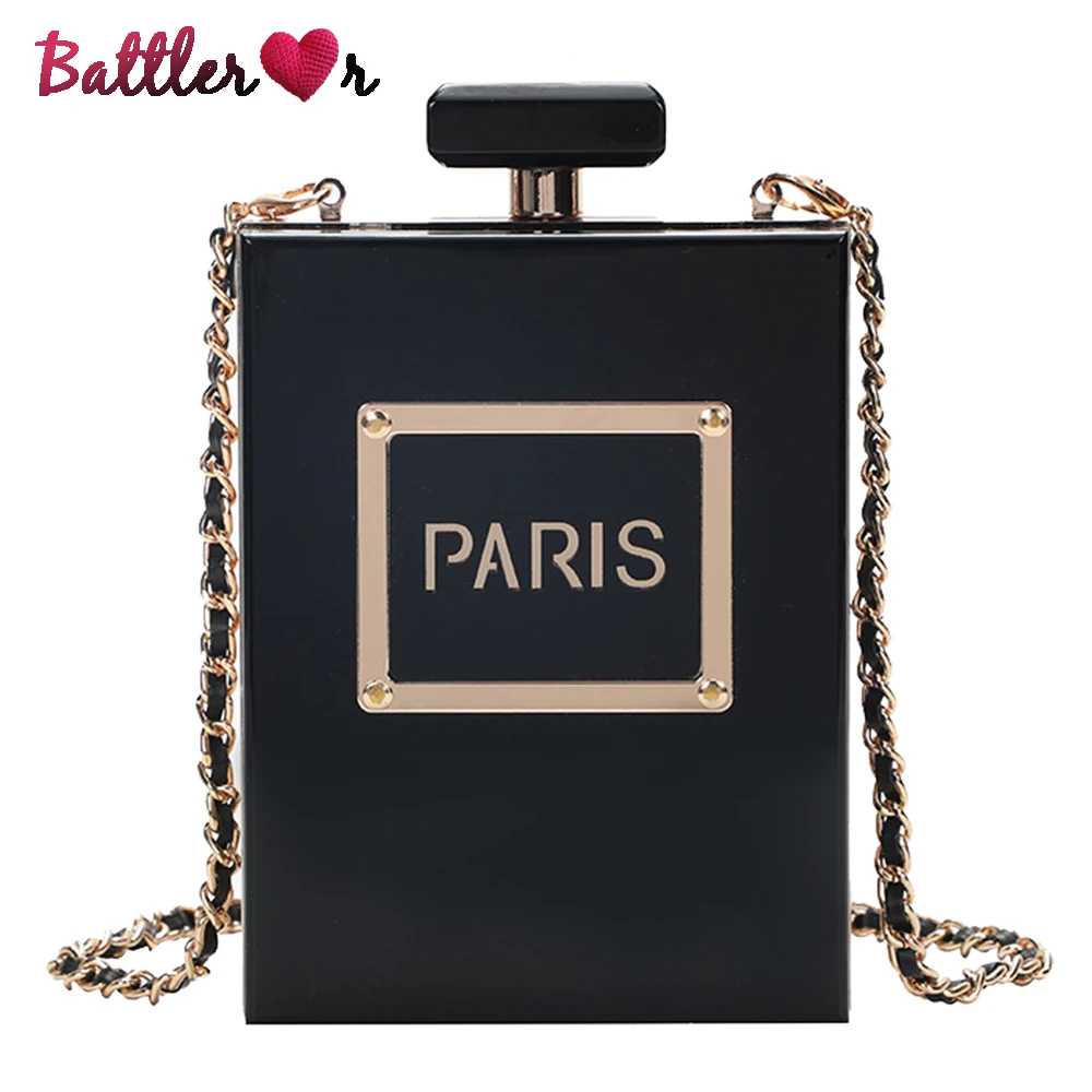 HOT Acrylic Perfume Women Casual Black Bottle Handbags Wallet Paris Party Toiletry Wedding Clutch Evening Bags Luxury Purses