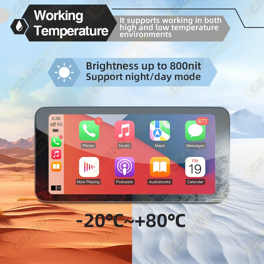 6,5 Zoll Motorrad Tragbare Smart Display IP67 Wasserdichte Drahtlose CarPlay Android Auto Abnehmbare Halterung Bluetooth Monitor – Detail 15