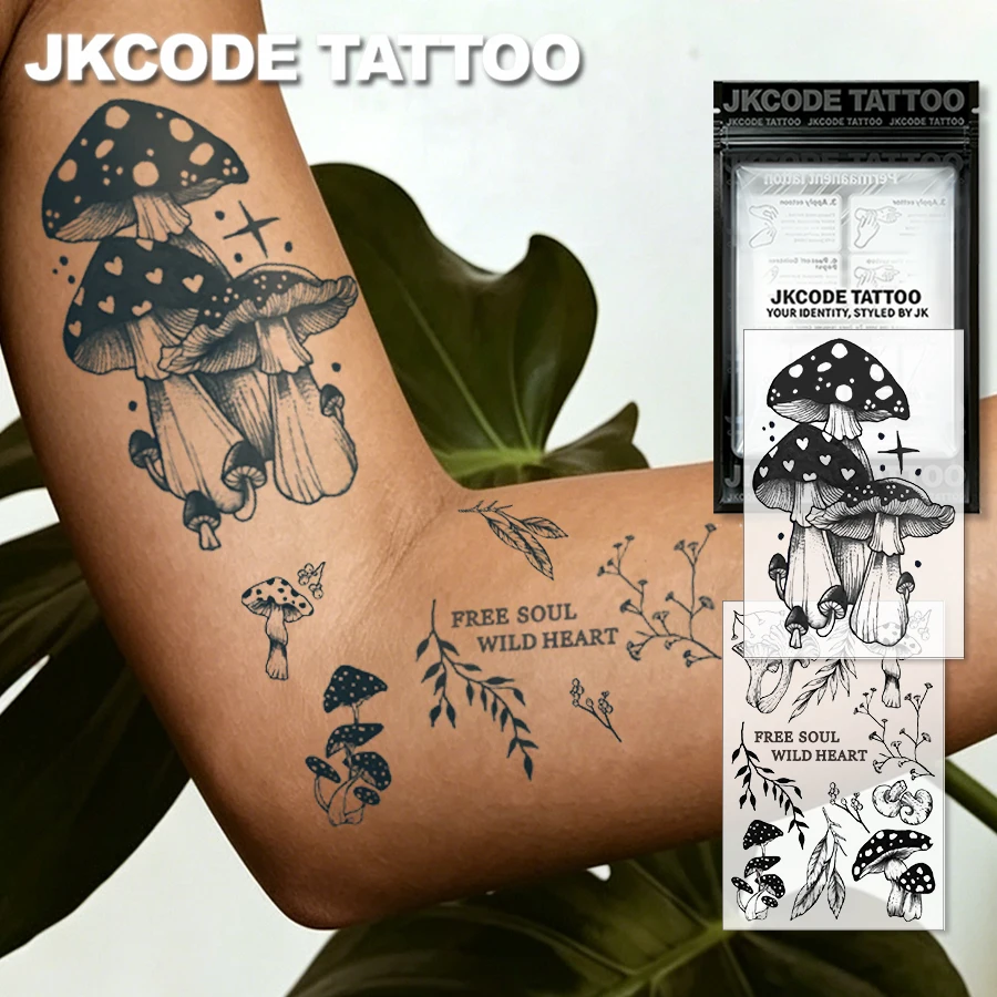 2-piece semi-permanent tattoo set | Mini mushroom tattoo stickers, plant and leaf wrist tattoos | Women's waterproof tattoos, realistic fake tattoos, non-reflective for 7-14 days, magic tattoos, lasts 1-2 weeks, perfect gift