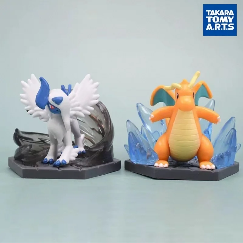 Takara Tomy Pokemon Gashapon Figure Dark And Dragon Battle Diorama Decor Absol Dragonite Eevee Collectible Display Ornament view 2