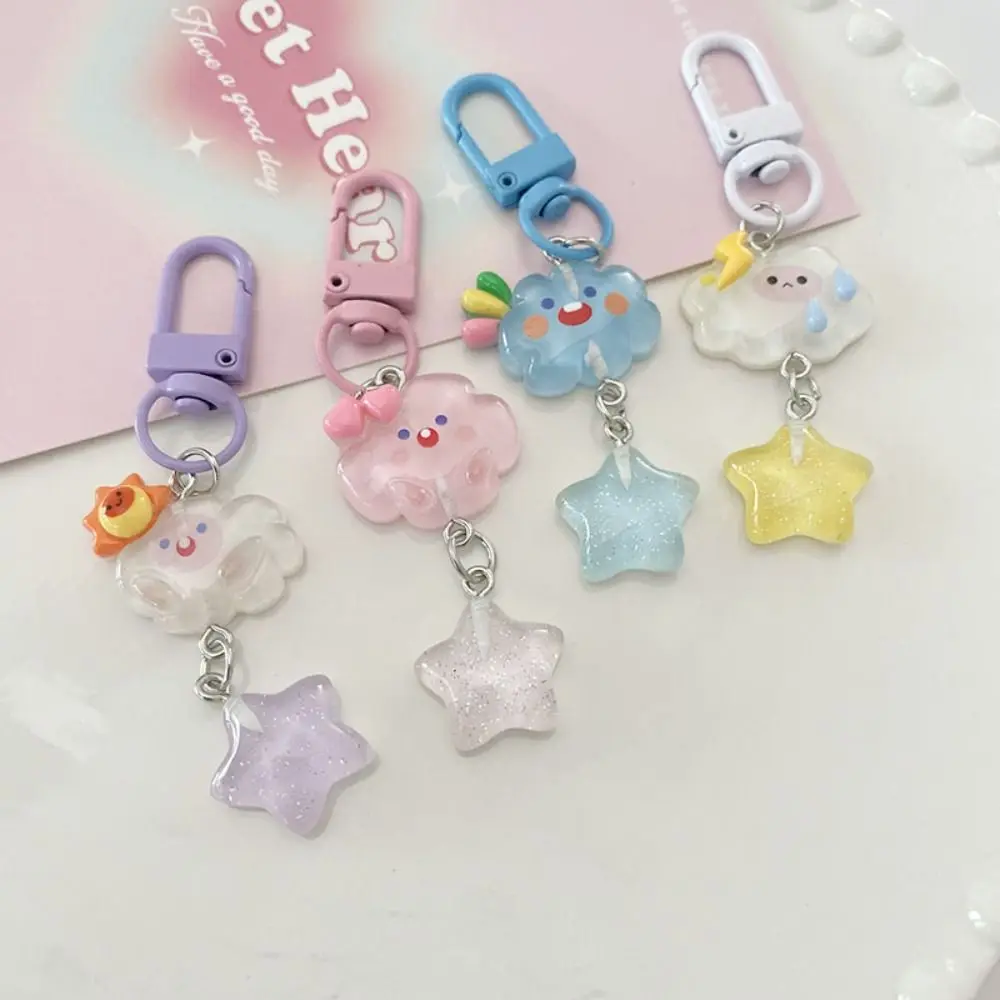 Little Fresh Star Starry Clouds Keychain, anel chave de resina, cintilação fina, presentes da atividade, acessórios do saco