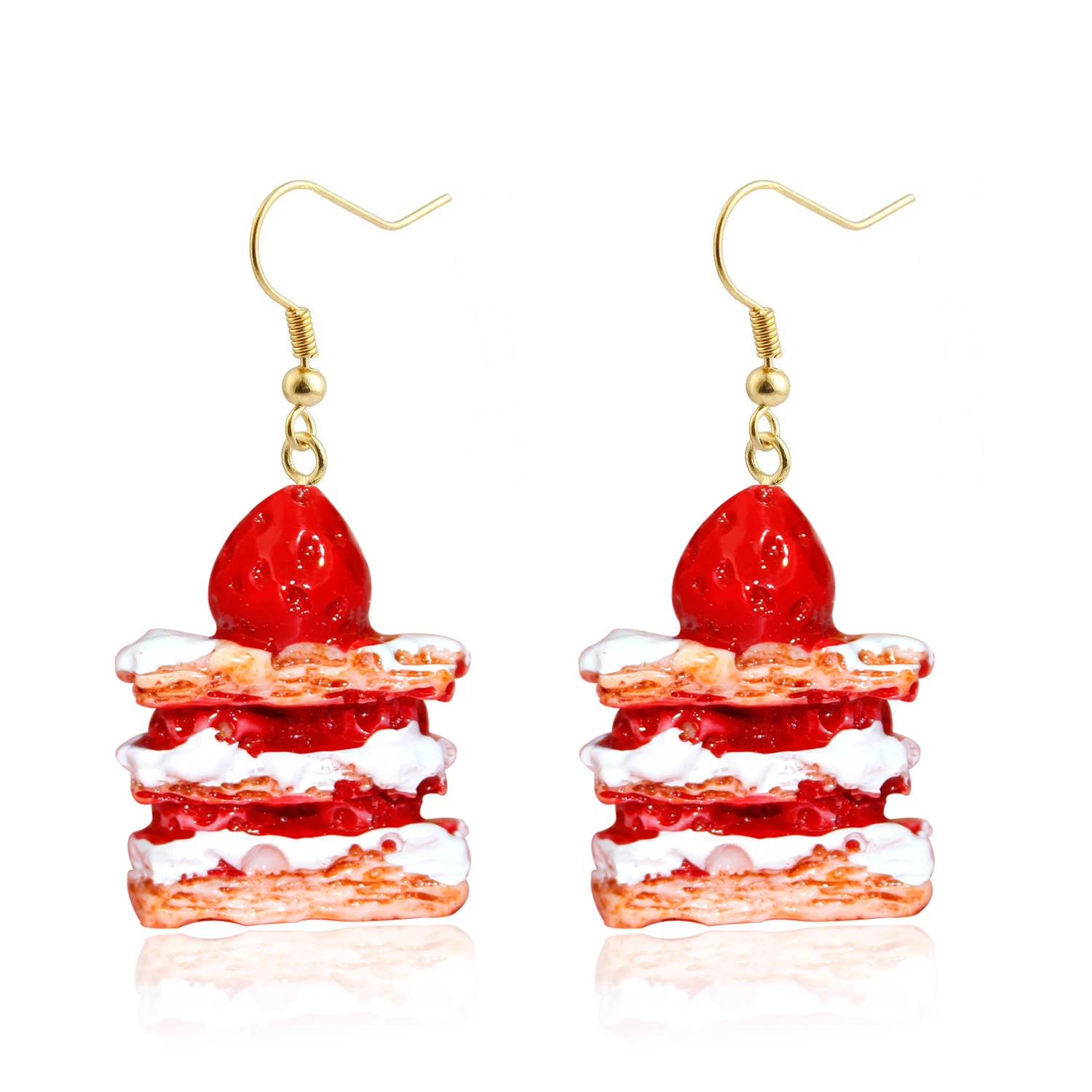 Korean Cute Strawberry Layer Cake Dangle Earrings for Women Girl Creative Food Drop Earrings Brincos Sweet Funny Party Jewelry