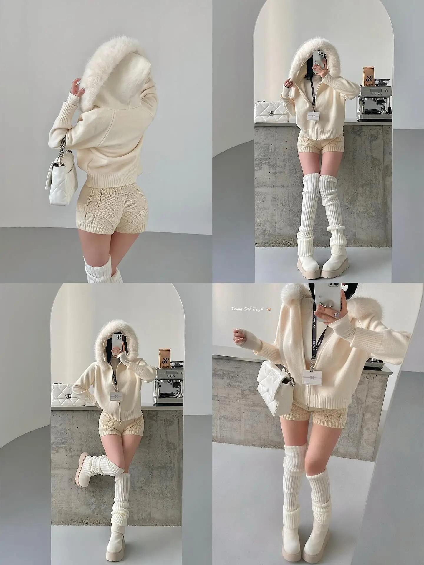 Puro desejo estilo suave solto emagrecimento gola peluda com capuz zíper camisola de malha cardigan casaco moda sexy casaco feminino is2c