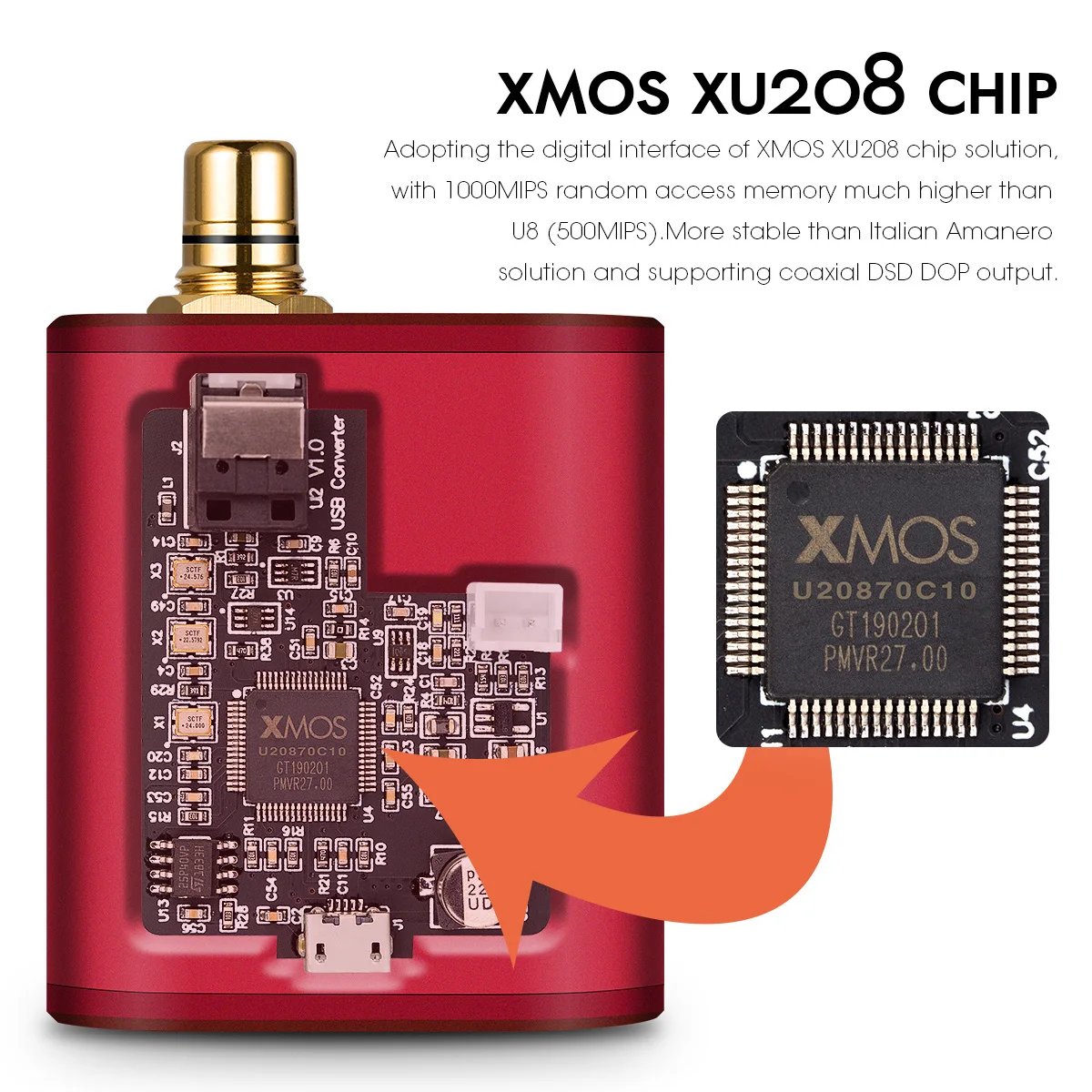 Douk Audio-Convertidor de Audio U2 Mini USB a SPDIF, XMOS XU208, interfaz Digital COAX/OPT, DSD, DOP, 192KHz