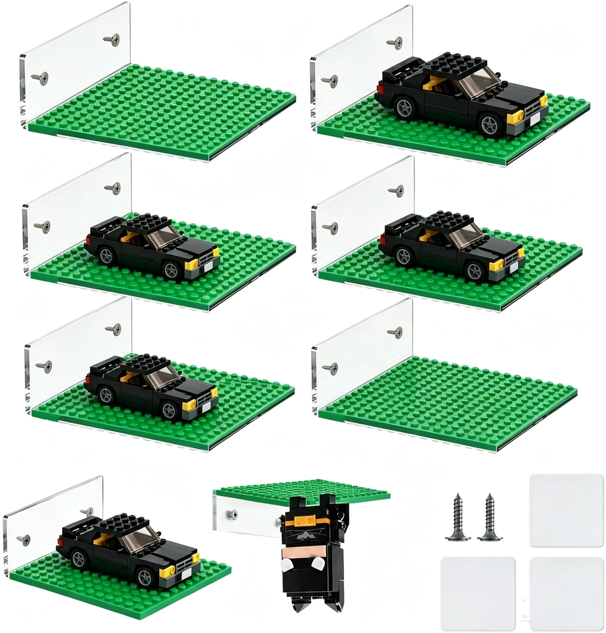 Acrylic Floating Shelves for Building Bricks Compatible with Toy Block Brands Dual‑Sided Studs for Toy Brick