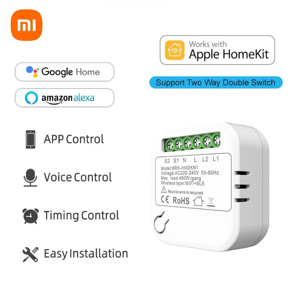 Xiaomi Smart Switch Voor Homekit Wifi Switch 2-Way Double Switch Mini Smart Breaker Voice Control Werk Met Alexa Google Home