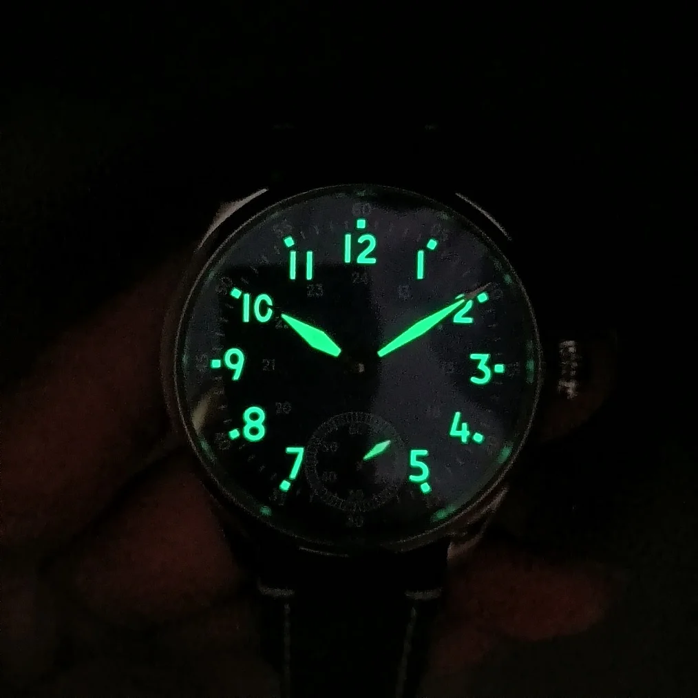 41mm Pilot style Hand mechanical watch blue dial green luminous Tianjin Seagull ST3621 movement AR blue coated sapphire crystal