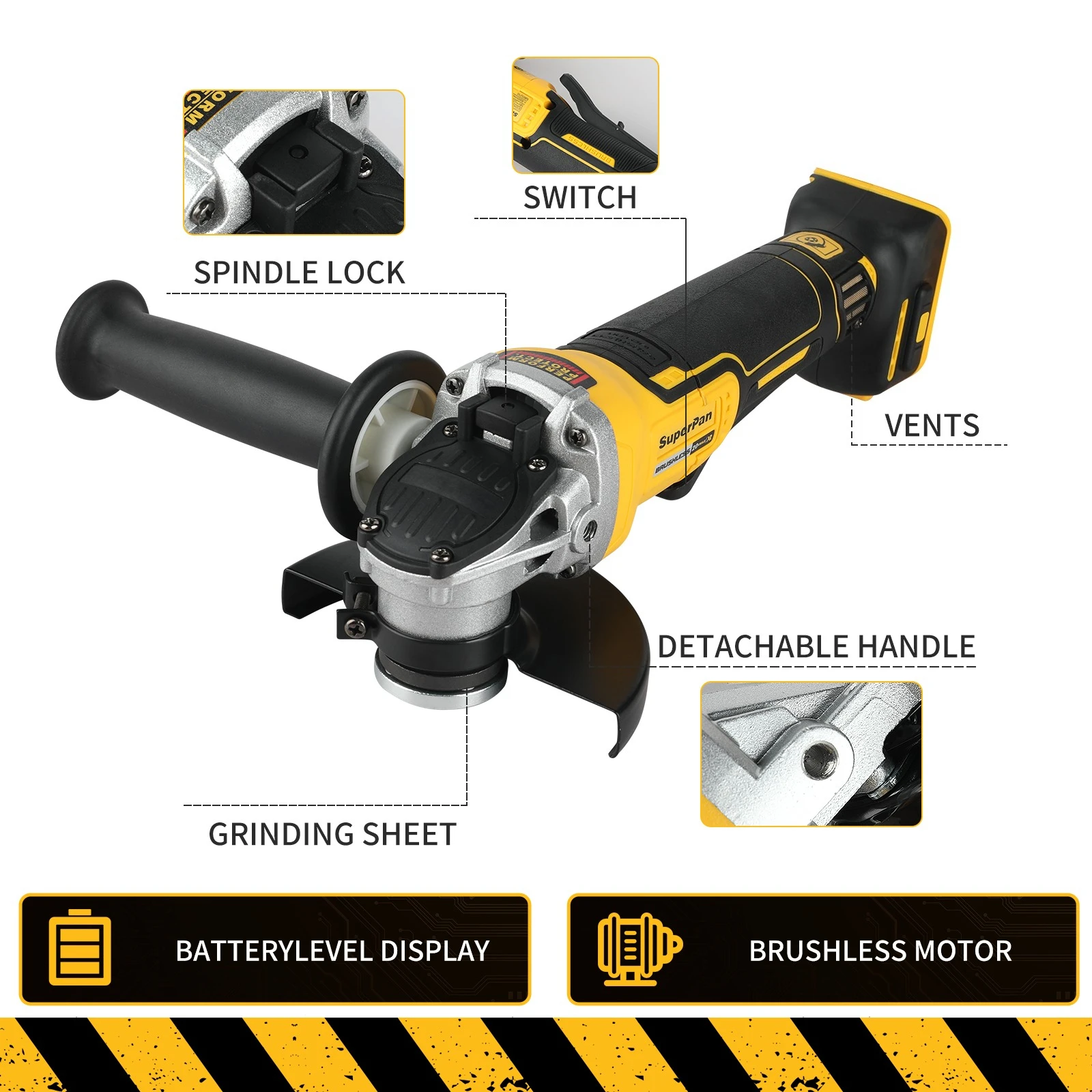 

Superpan Cordless Brushless Angle Grinder Bare Unit, 125mm Power Grinder for Workshop & Household Tasks, Bare Tool Only