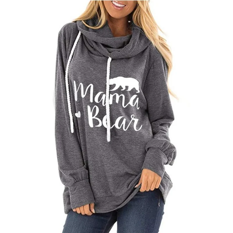 

2021 Spring Women Mama Bear Letter Pattern Print Sweatshirt Hoodie Loose Cotton Pullover Casual Hooded Ladies Autumn Winter Tops