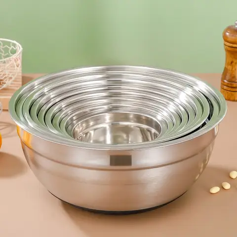 Salladsskålar med lock och halkfria bottnar, set med rostfria skålar för bakning, stapelbara förvaringsskålar 10 best sales skål i rostfritt stål med lock - №10