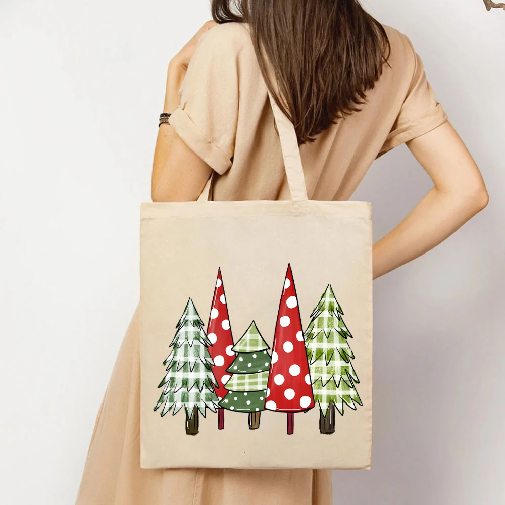 Christmas Five Tree Women Tote Bag's Winter Handbags for Womens Green and Red Christmas Tree Women Tote Bag Cute Women's Handbag