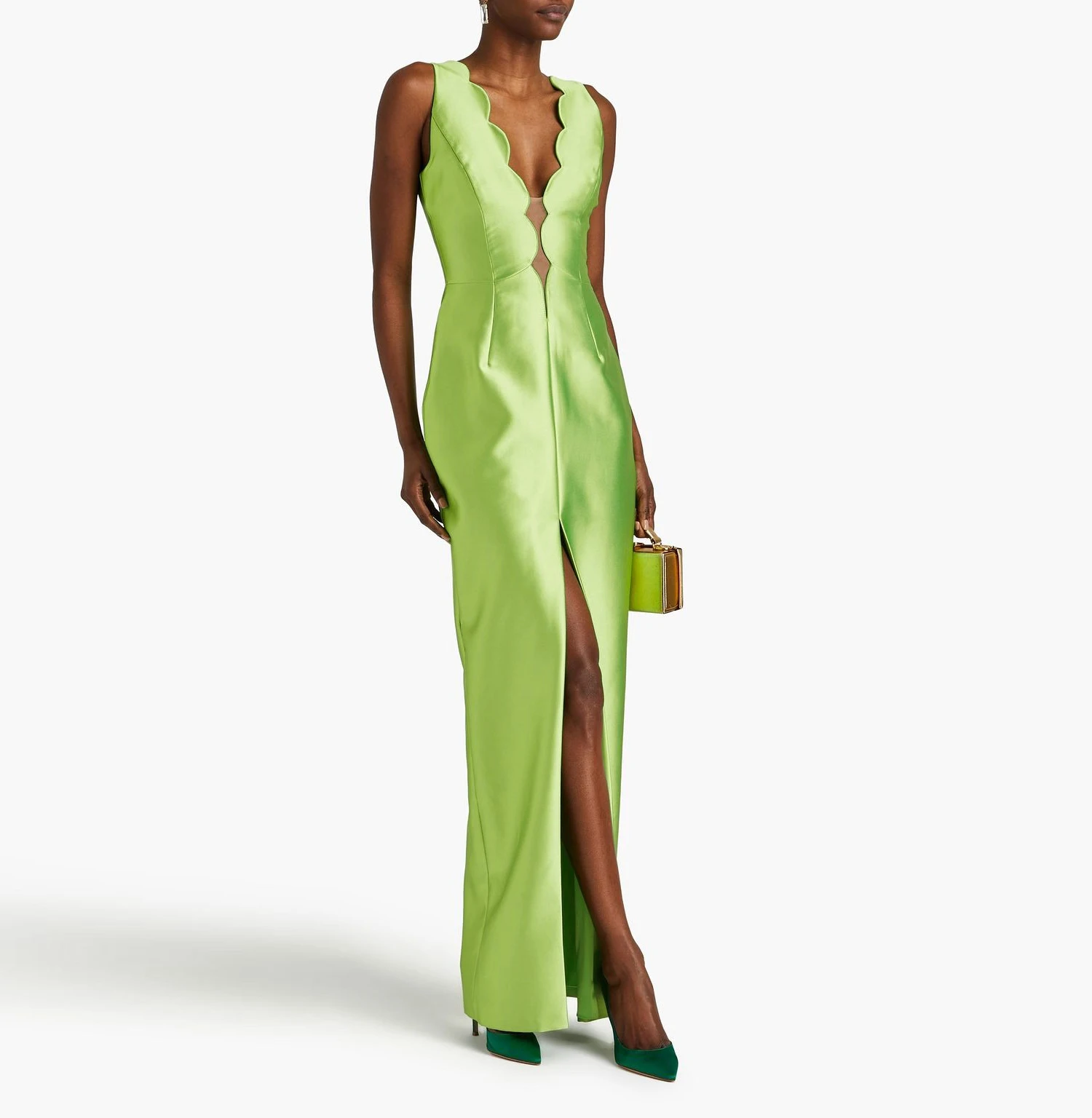 

Welove Green V Neck Evening Dresses Ankle Length Mermaid Formal Occasions Dress with Front High Slit New 2024