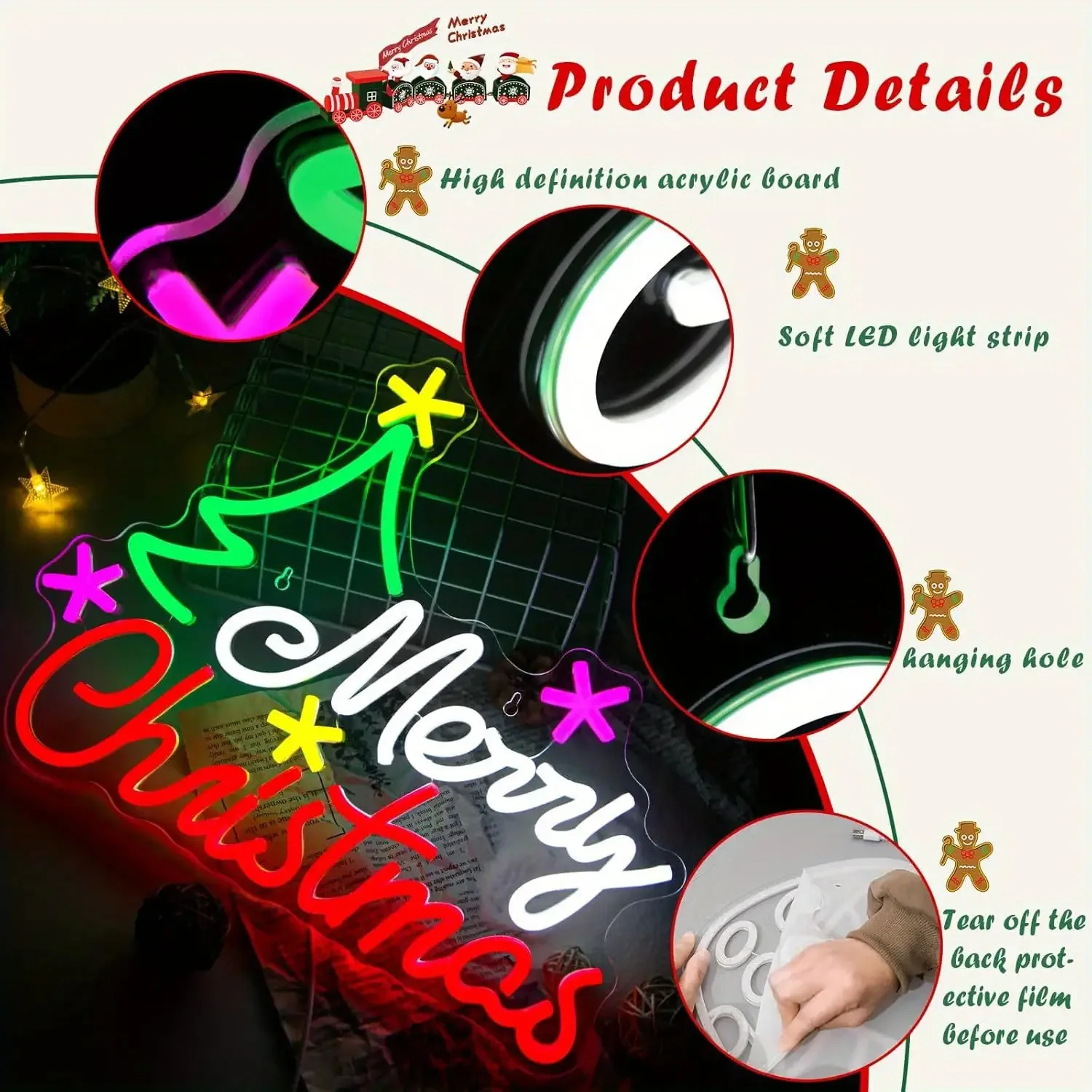 عيد ميلاد سعيد ضوء النيون تسجيل USB عكس الضوء LED النيون تسجيل لغرفة النوم غرف معيشة نادي بار رجل كهف هدايا الحفلات جدار ديكور #5