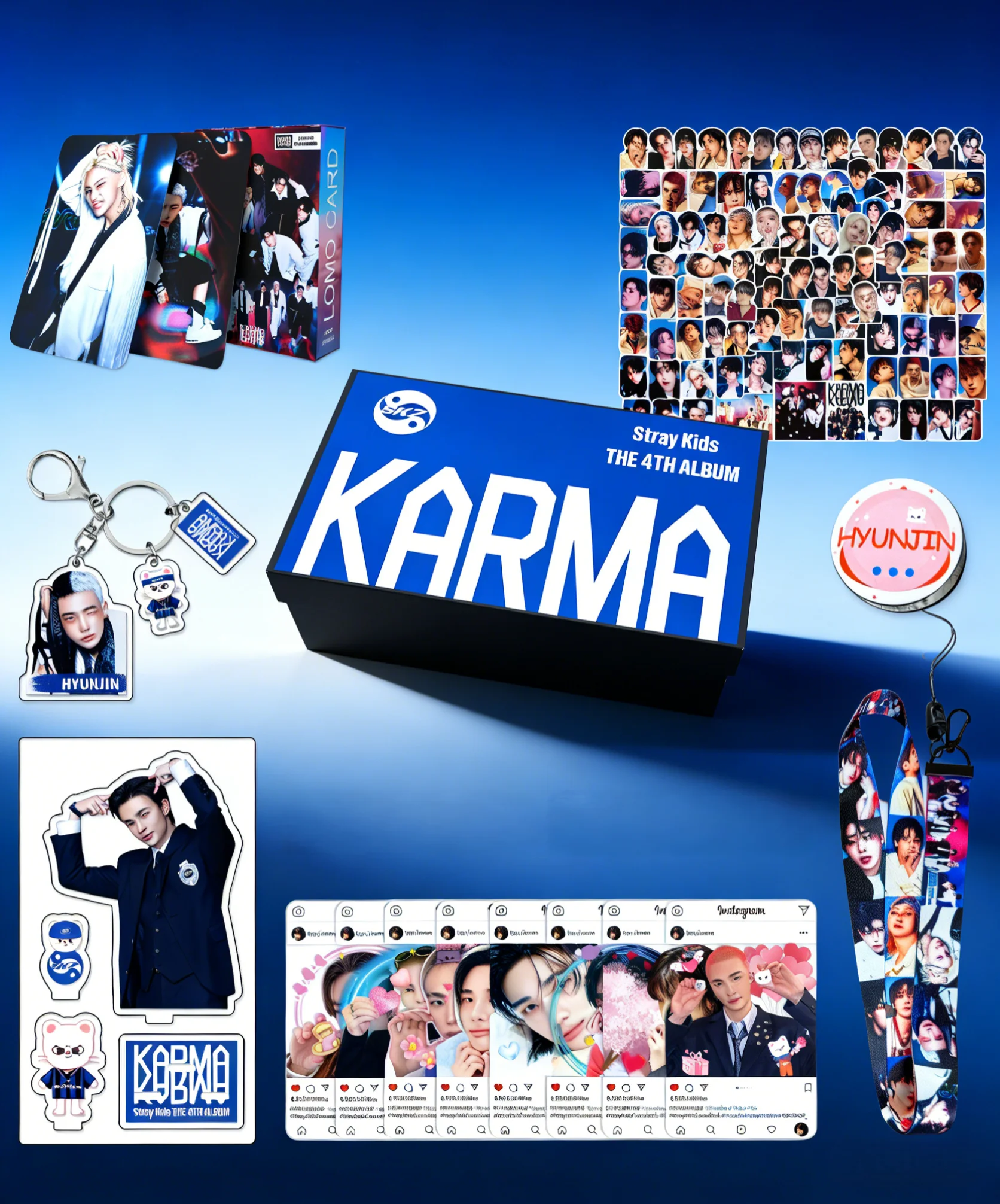

SKZOO KPOP StrayKids Gift Box FELIX BANG CHAN HYUNJIN Peripheral Set Keychain Small Card Avatar Sticker Gift Box Holiday Gift