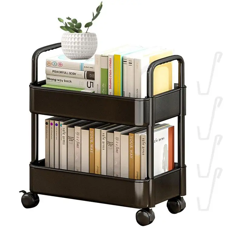 

Movable storage rack floor-standing 2-layer book toy snack storage racks shousehold mobile bookshelf with wheeled trolley