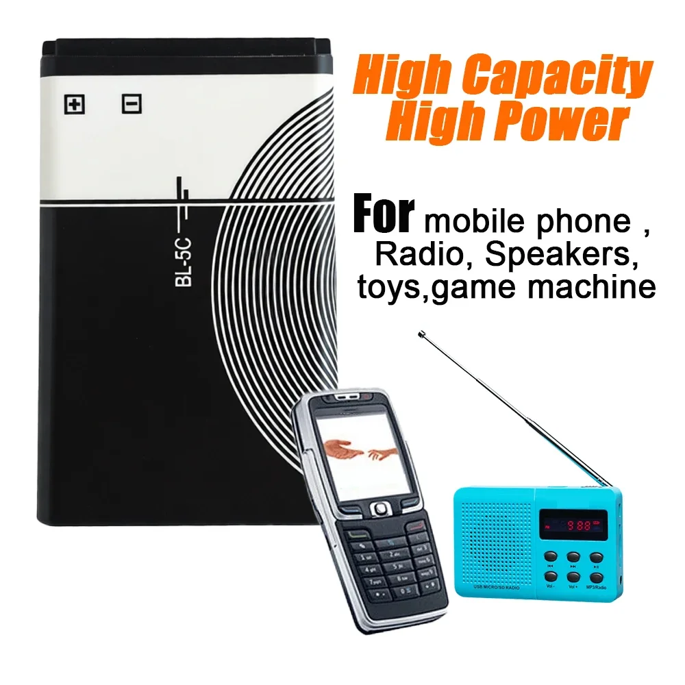 

BL-5C 3.7V 1000mAh Rechargeable Battery BL5C BL 5C Phone Battery 2112 2118 2255 2270 2280 2300 2600 2610 3125 3230 Radios