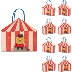 8Pcs Circus Gift Bags Carnival Themed Paper Bag with Handle Lion Red White Stripes Tent for Birthday Baby Shower Party Supplies