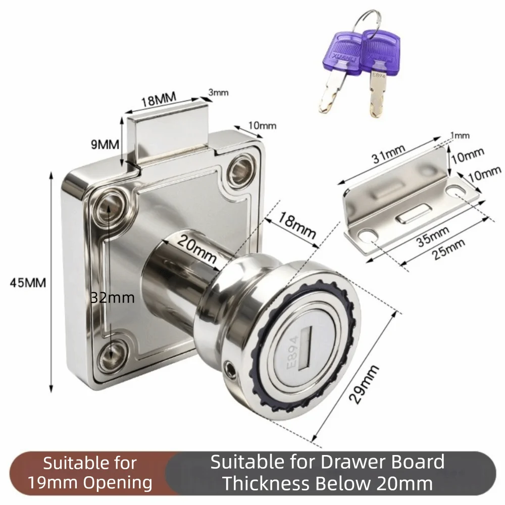 Security Zinc Alloy Drawer Lock With Key Anti-Theft Cabinet Lock 19mm Burglarproof Wardrobe Lock Bedside Furniture