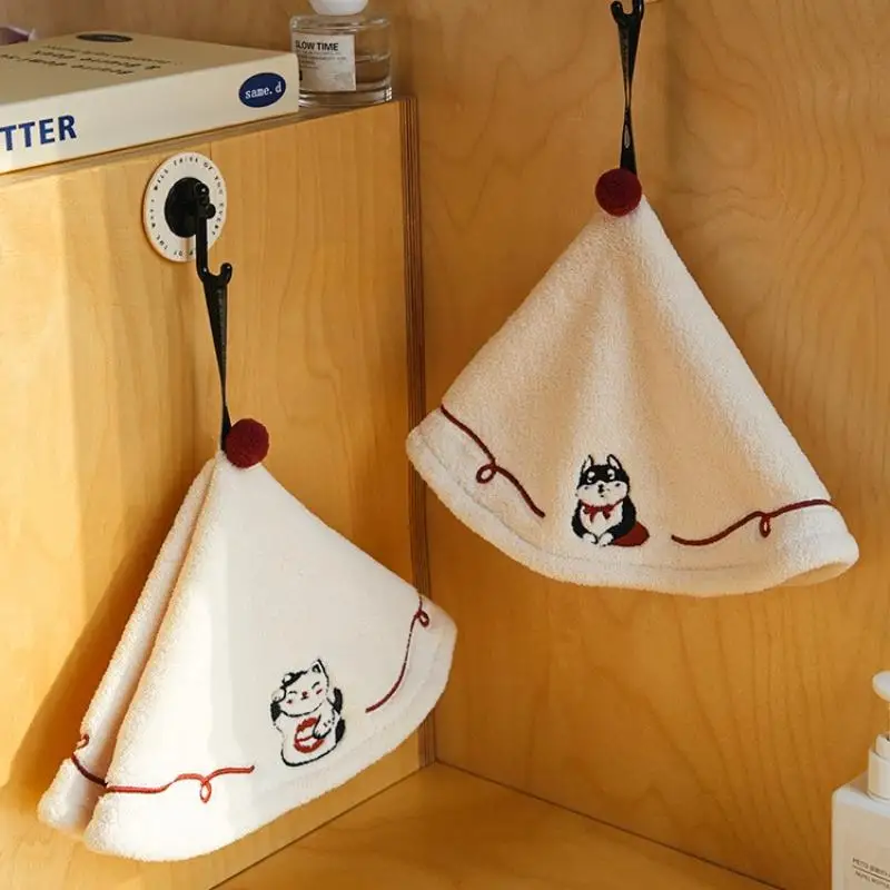 منشفة يد معلقة للحمام والمطبخ للأطفال الكبار سميكة ماصة لا تساقط التطريز تجفيف منشفة #4