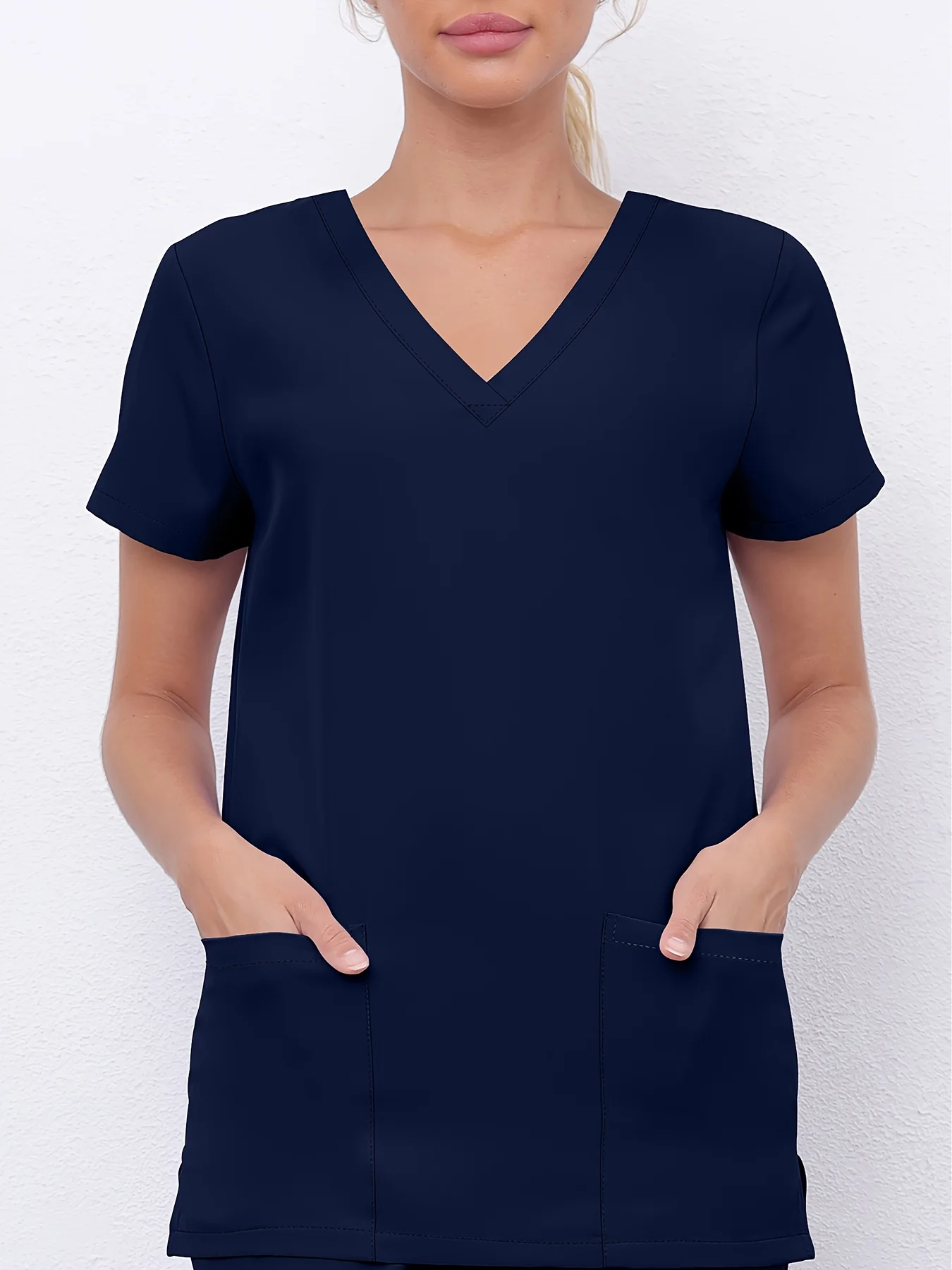2025 Women's Scrub Top with Elastic Waistband, Breathable Nurse Uniform Workwear Pocketed Shirt Female Clothing Nurse Blouse