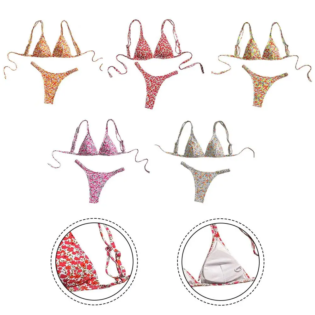 Traje de baño de verano L Bikini floral 18 Tela de spandex 82 Material de poliéster Patrón de flores fragmentadas listo para la playa