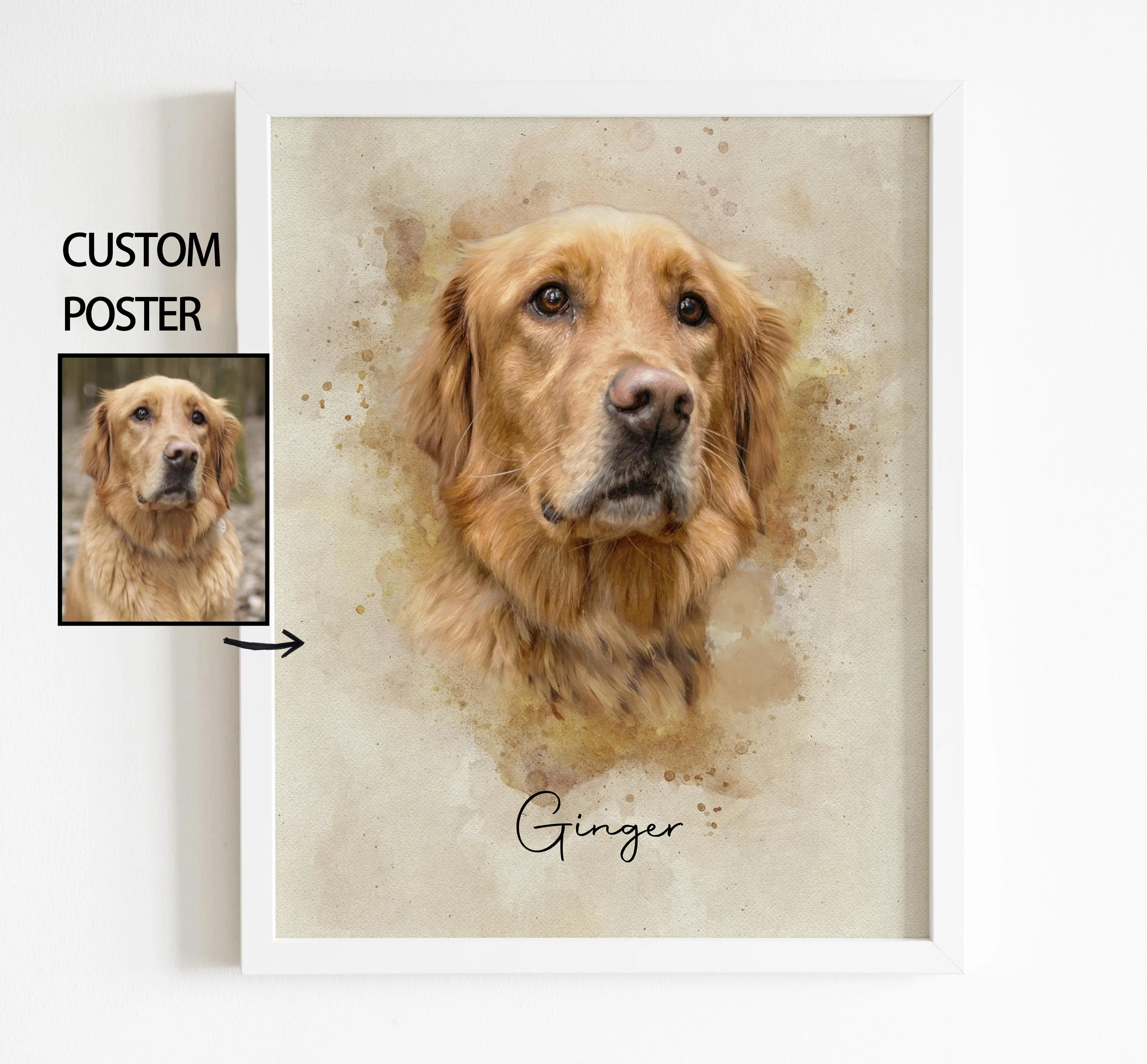 Personalized Pet Portraits Photo Name Custom Dog Cat Painting Gift Memorial Decorative Wall Art Custom Canvas Print Posters
