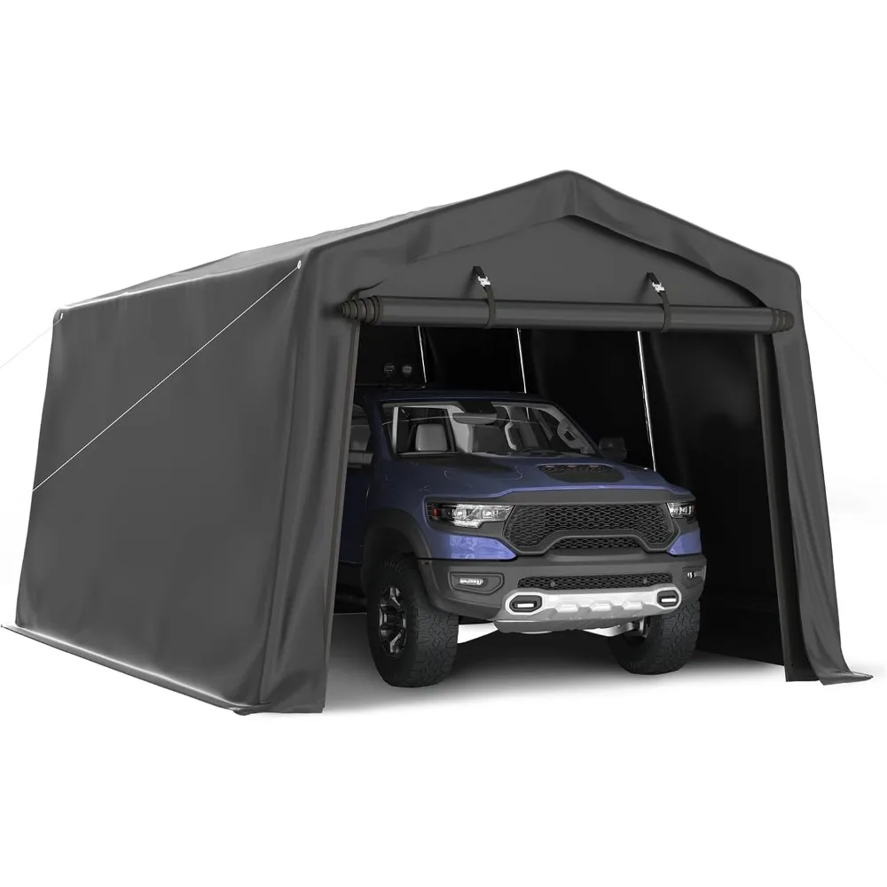 Carport Heavy Duty, Peak Roof Portable Garage Waterproof Anti-Snow UV-Resistant Car Port with Roll-up Doors