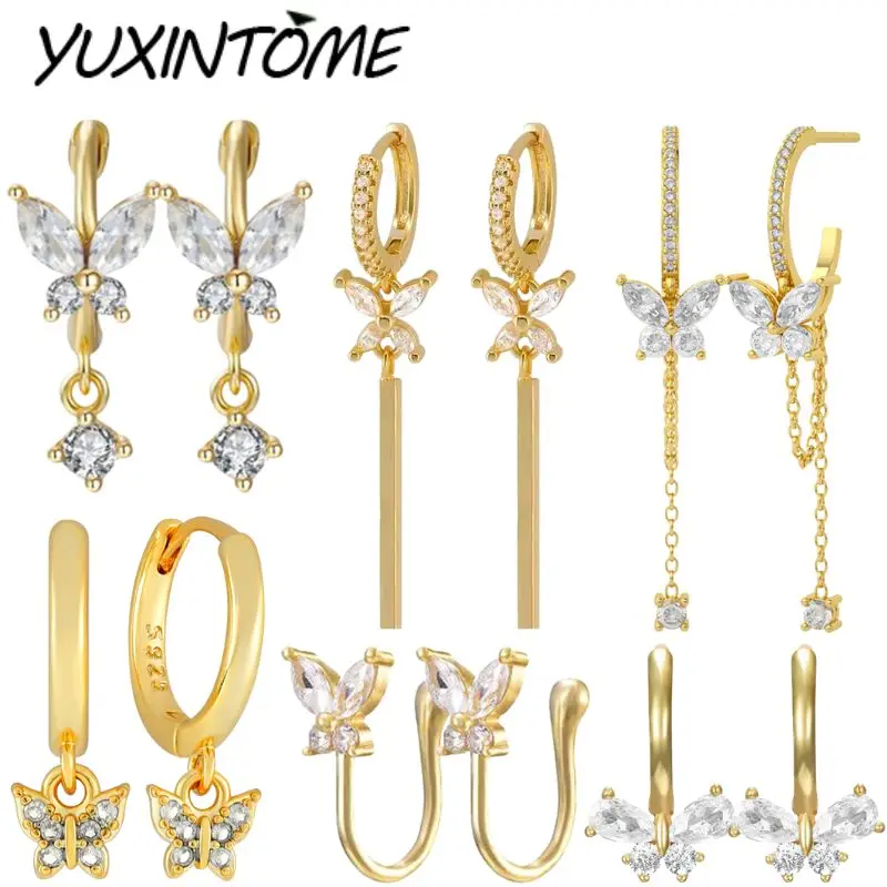

925 Sterling Silver Needle Small Fresh Design Micro-paved Zircon Butterfly Stud Earrings Women's Fashion Hoop Earrings Jewelry