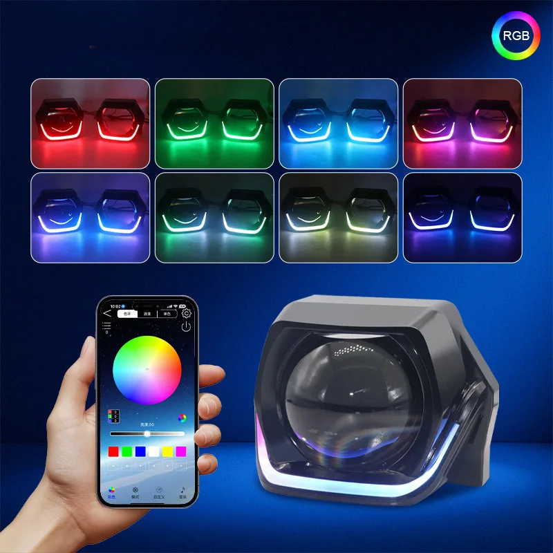 

3 Inch Square Projector Lens Mask for BMW Car Motorcycle Headlight RGB Silver Trim Upgrade