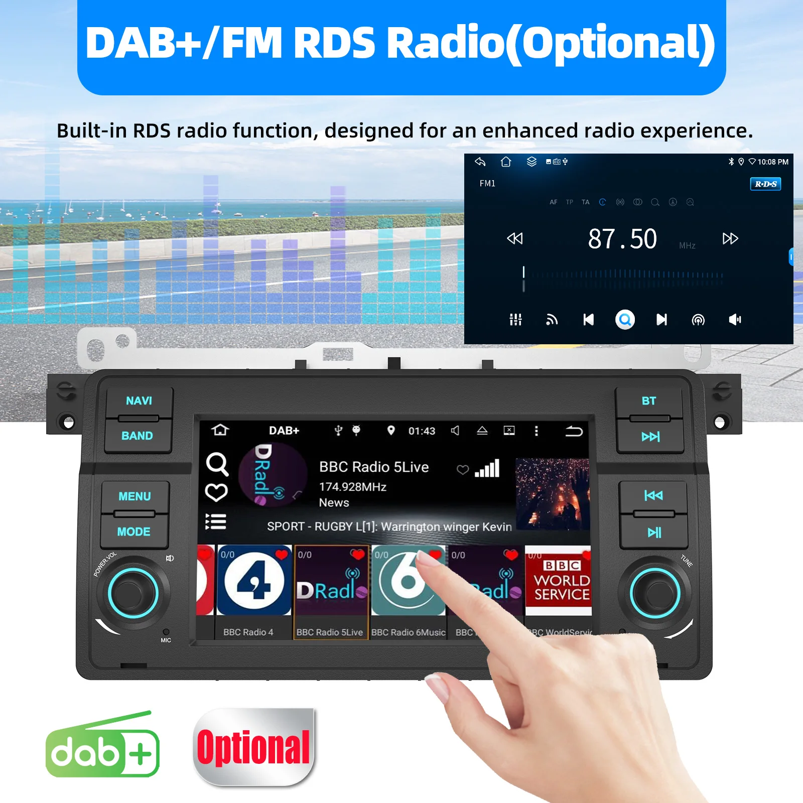 ESSGOO Drahtloses Apple Carplay Android Auto Autoradio für BMW E46 M3 318/320/325/330/335 Rover 75 Coupe Android 15 64 GB 2Din GPS – Detail 14