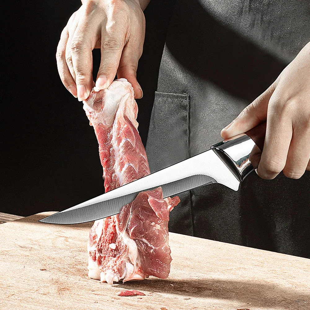 Stainless Steel Kitchen Boning Knife Fillet Knife Meat Fish Cutting Bone Meat Fruit Vegetables Random holster style Chef Knife image 3