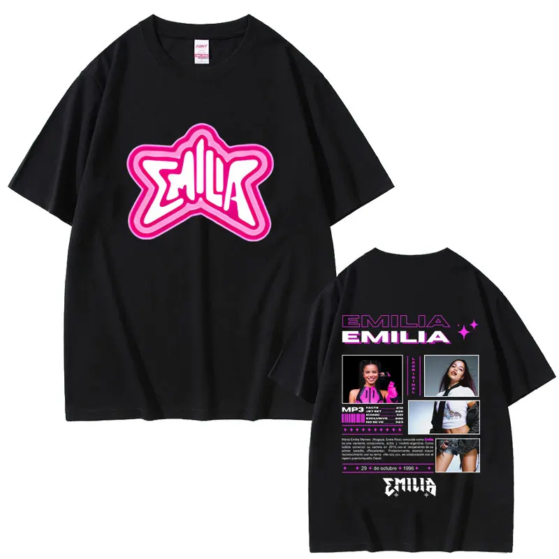 Singer Emilia Mernes MP3 Double Sided Graphic T Shirts Unisex Cotton Oversized T-shirt Men Women Fashion Vintage Trend T-shirts