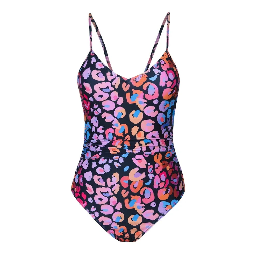 Leopard Print O-Ring One-Piece Swimsuit For Women Sexy V-neck Backless Monokini Swimwear 2024 Bathing Suit Beachwear Fashion