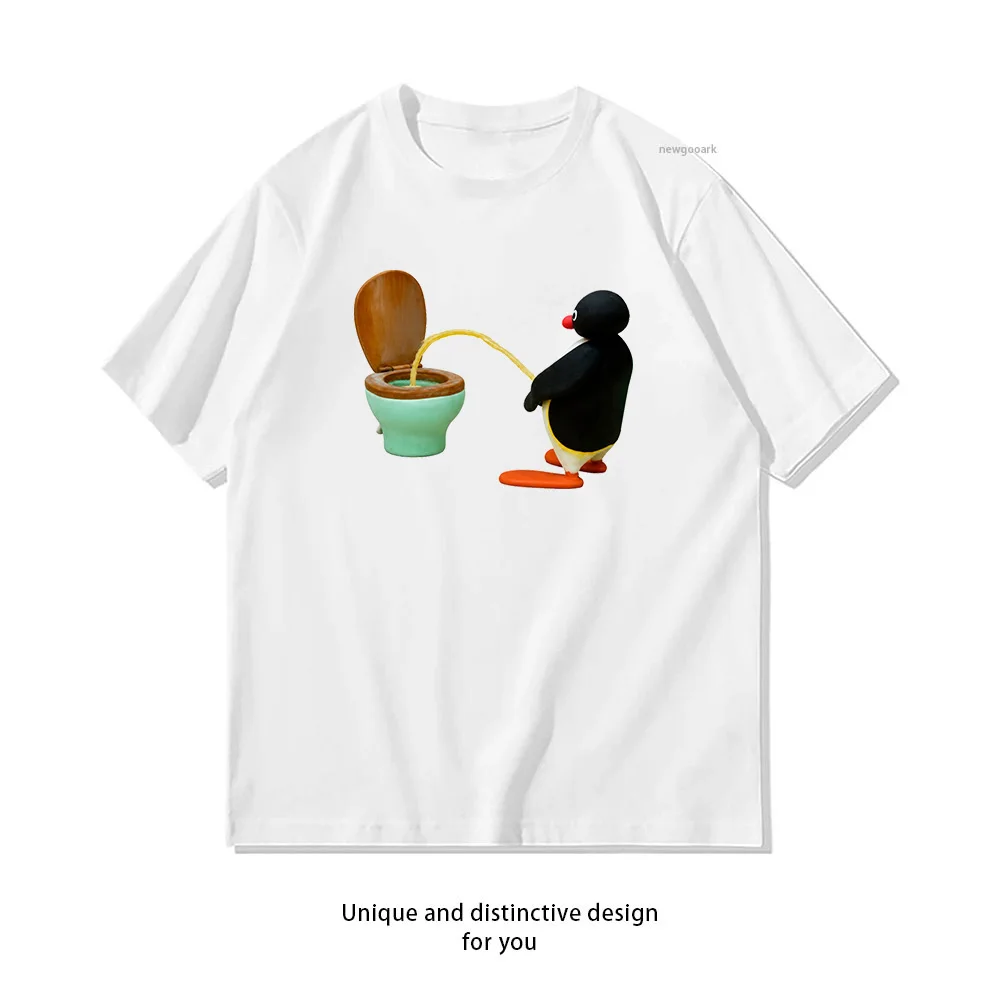Camiseta con estampado de pingüino caótico para hombre y mujer, camiseta informal transpirable con estampado de pingüino, ropa de calle a la moda, cuello redondo, S-3XL