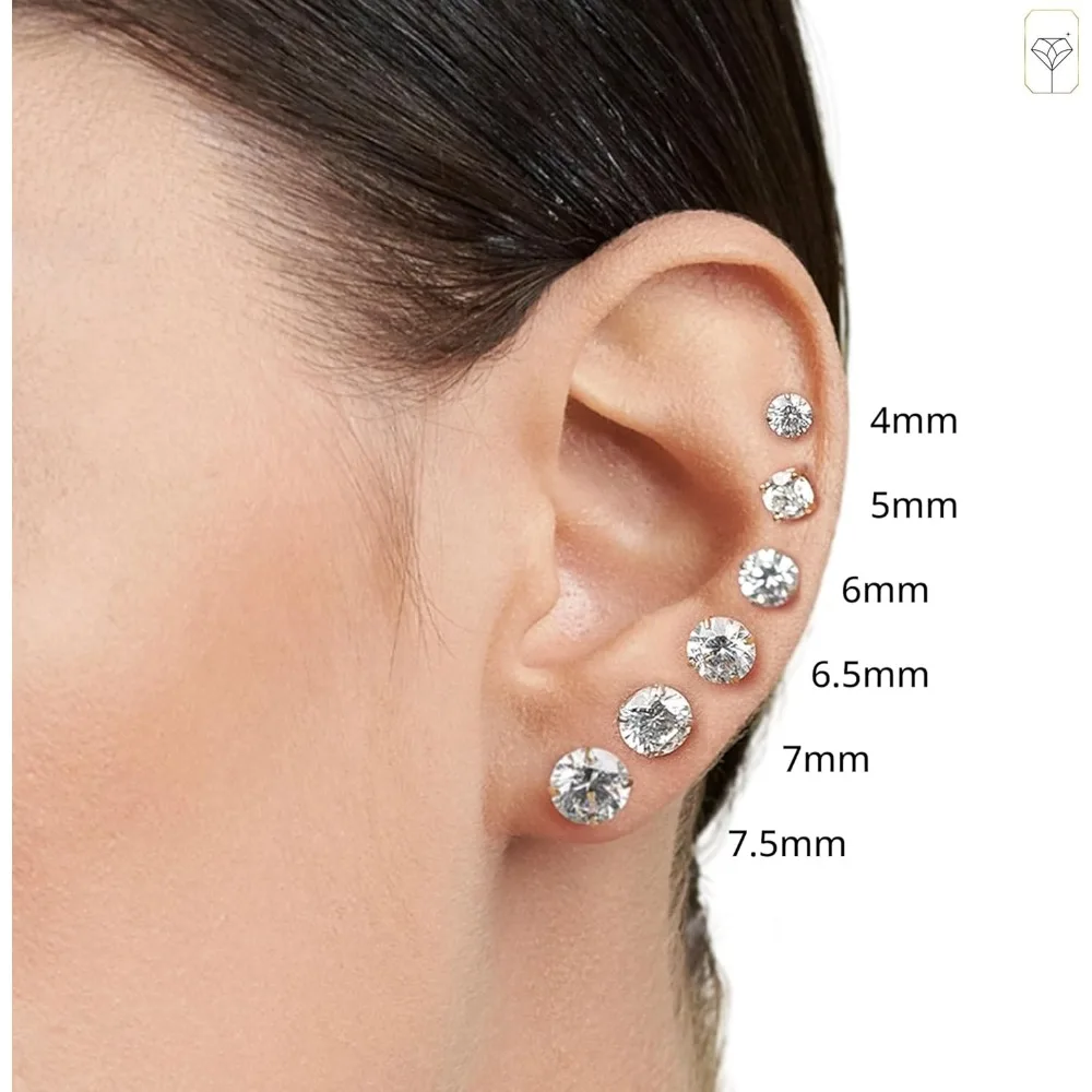 أقراط سوليتير مكعبة الزركونيا المستديرة من الذهب عيار 14 قيراط - ترصيع للجنسين مع تشيكوسلوفاكيا المضادة للتشويه، أقراط متينة وأنيقة للنساء