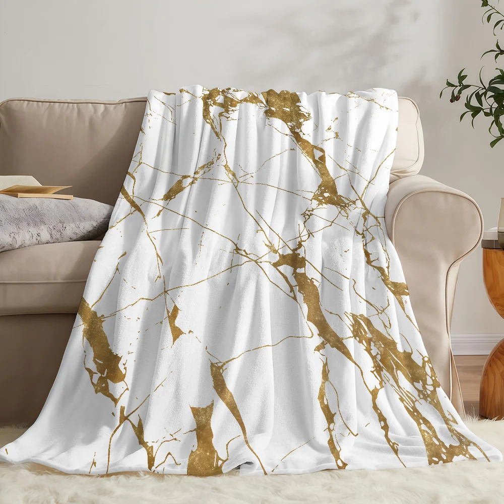 Golden Marble Patterns Blanket Soft Warm And Thick Perfect For Bedroom Living Room Bed Sofa Camping Picnic Office Gift