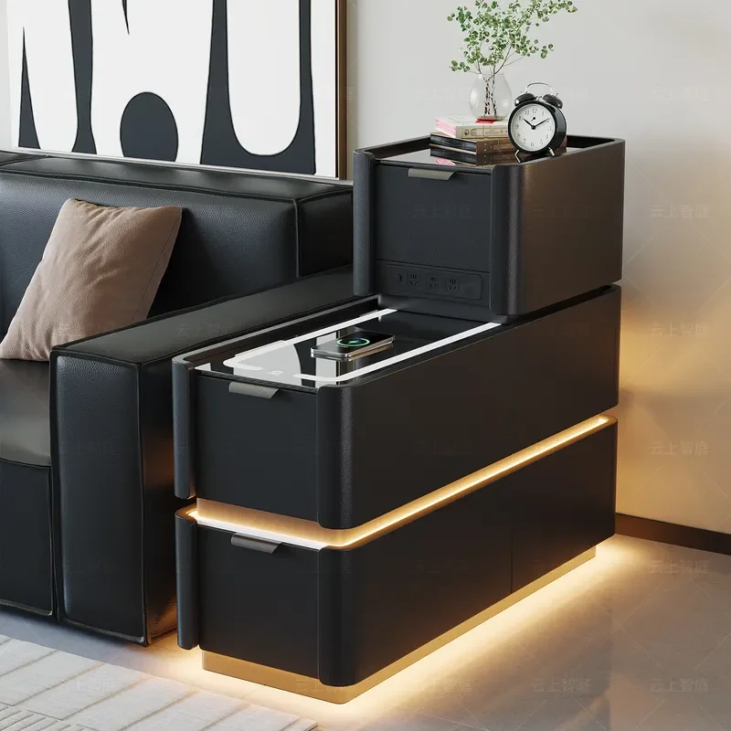 New Light Luxury Smart Sofa Side Cabinet Living Room Advanced Solid Wood Side Table Simple Storage Cabinet for Home Decor