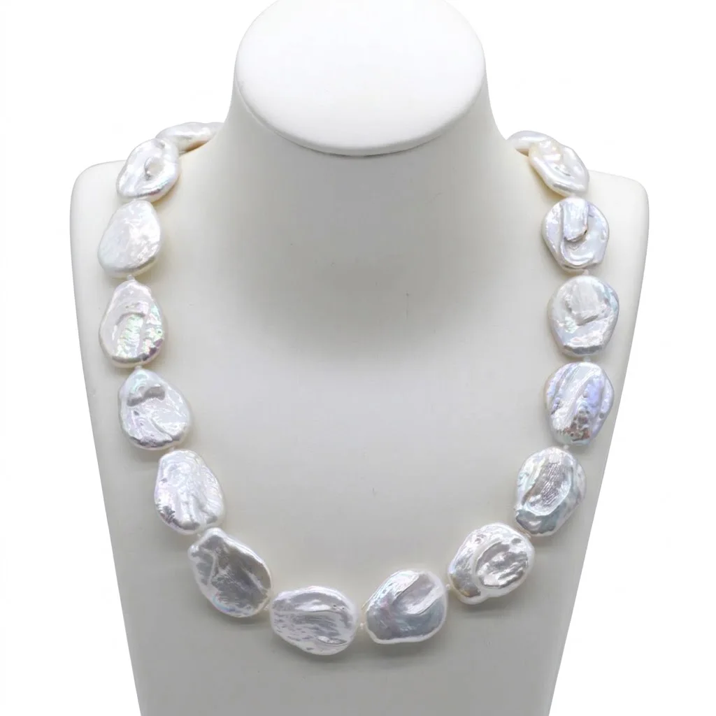 White Baroque Necklace Natural Coin Drop Shape Pearl Necklace Design Exaggerated Women Necklaces Free Shipping Mom Gifts