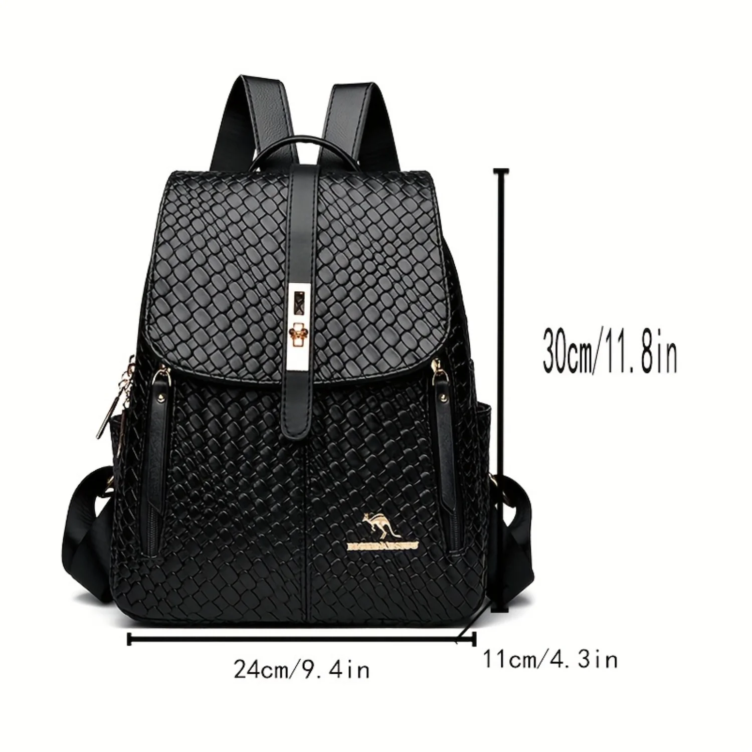 Woven Flap Backpack, Simple Vegan Leather Knapsack, Versatile Daypack Schoolbag For Work, Travel
