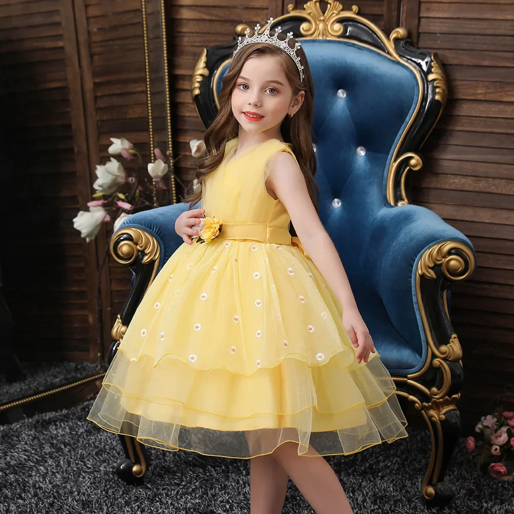 Girls' 2025 Summer Elegant Dress For Party Flower Wedding Birthday Dresses Kids Gala Junior 2 To 8 10 Years Female Child Clothes