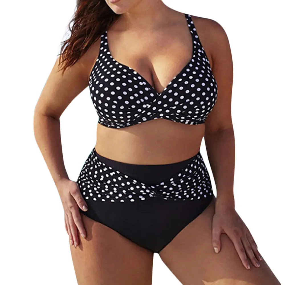 Large Size Women Swimwear Summer Dots Bikini Sets Two Piece Swimsuits Girls High Waist Beach Suit Push Up Monokini Swim Femme