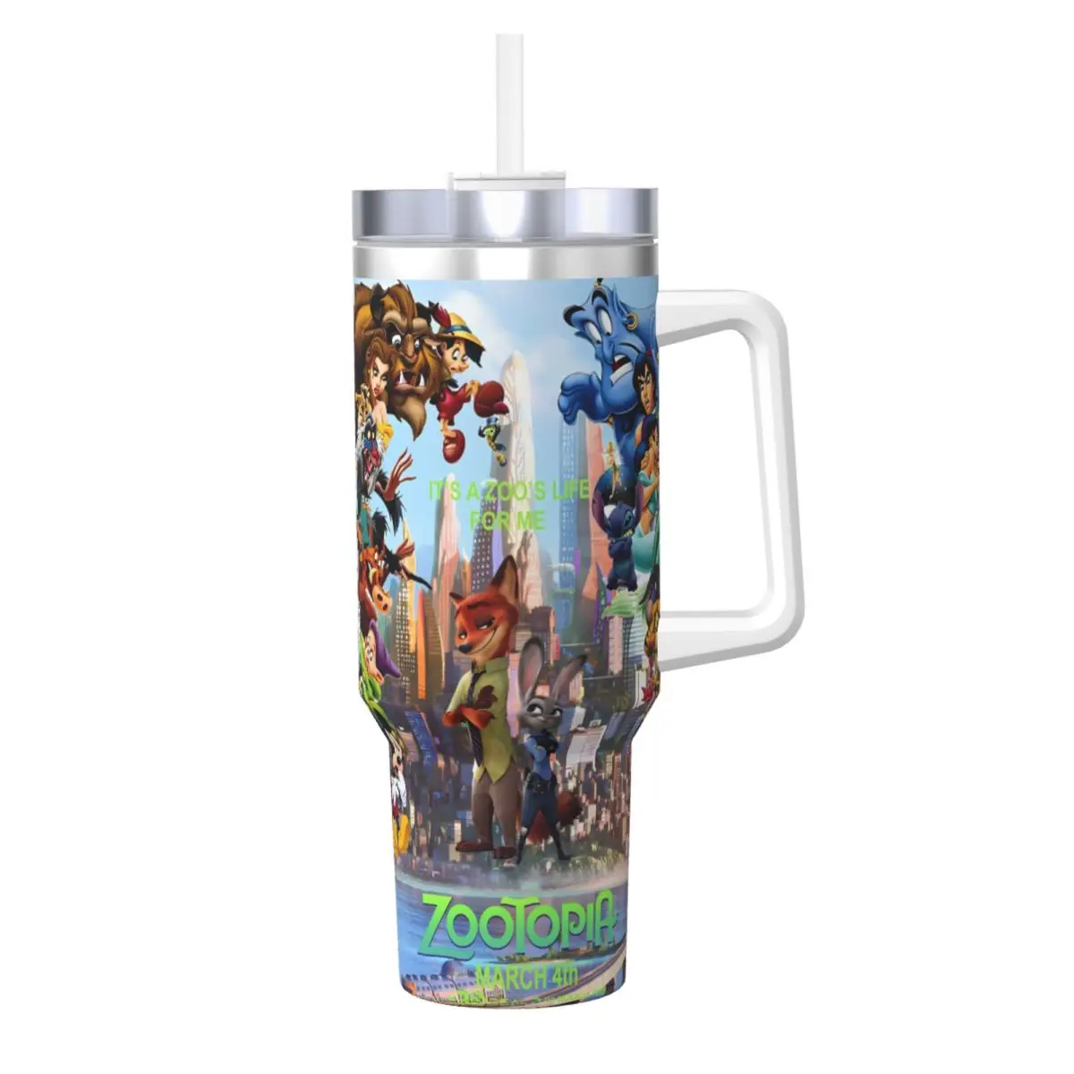 Stainless Steel Tumbler Cartoon Zootopia Print1 Mugs Cup With Straws Camping Cold Drink Water Bottle Heat Large Coffee Mug