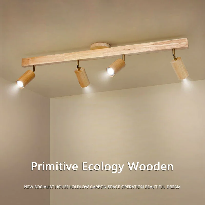 

Modern Wood Led Ceiling Lamp For Aisle Bedroom Cloakroom Toilet Shop Corridor Track Light Fixture Long Chandelier With Spotlight