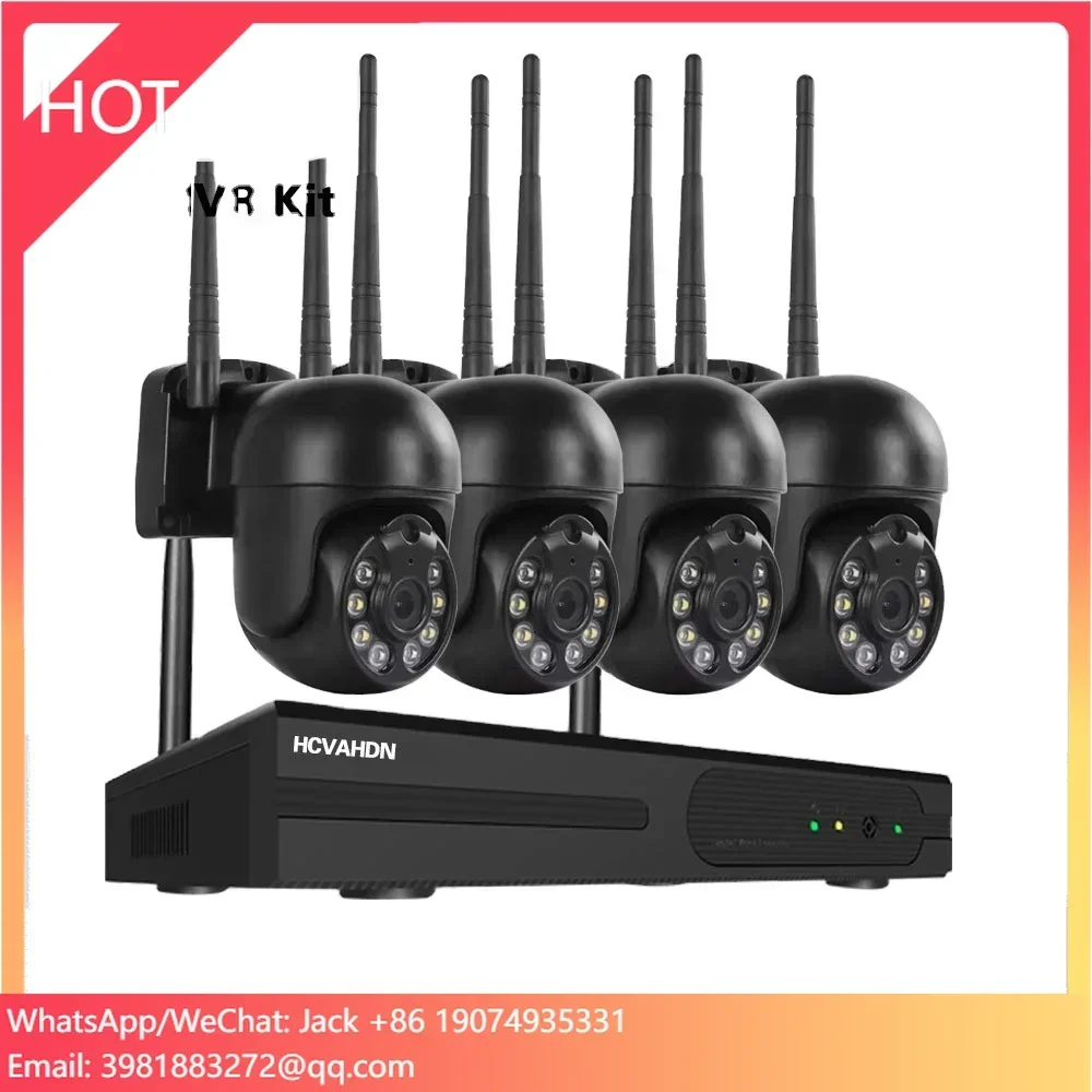 ระบบกล้องวงจรปิดไร้สาย 4CH HD แบบโดม NVR ชุดกล้องวงจรปิด Wifi สำหรับภายนอกอาคาร ความละเอียด 3MP กล้อง IP หมุนได้ ระบบรักษาความปลอดภัย พร้อมจอ LCD