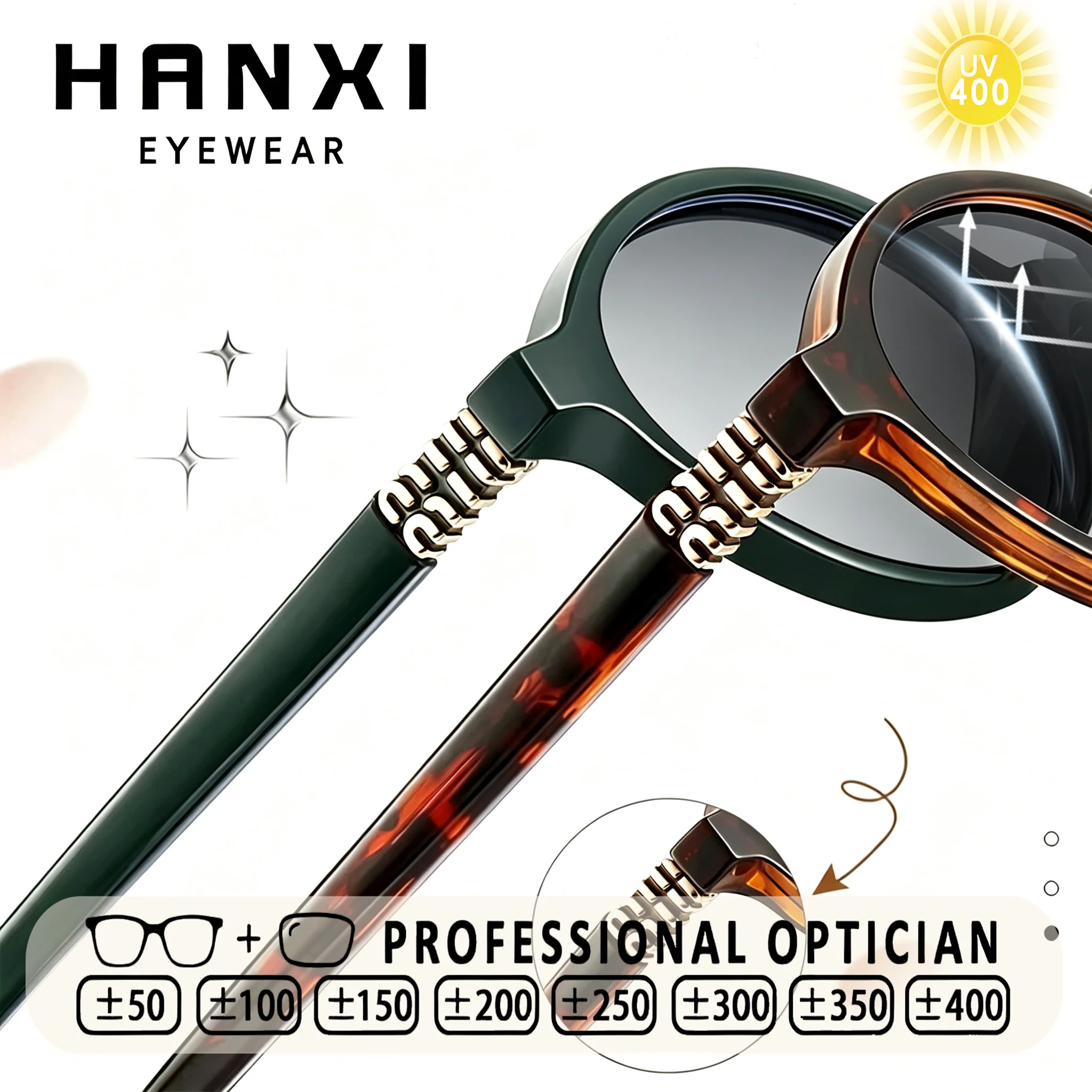 Lunettes de soleil de luxe HANXI pour femmes, avec verres correcteurs, protection UV400, pour myopie, progressives, sur mesure